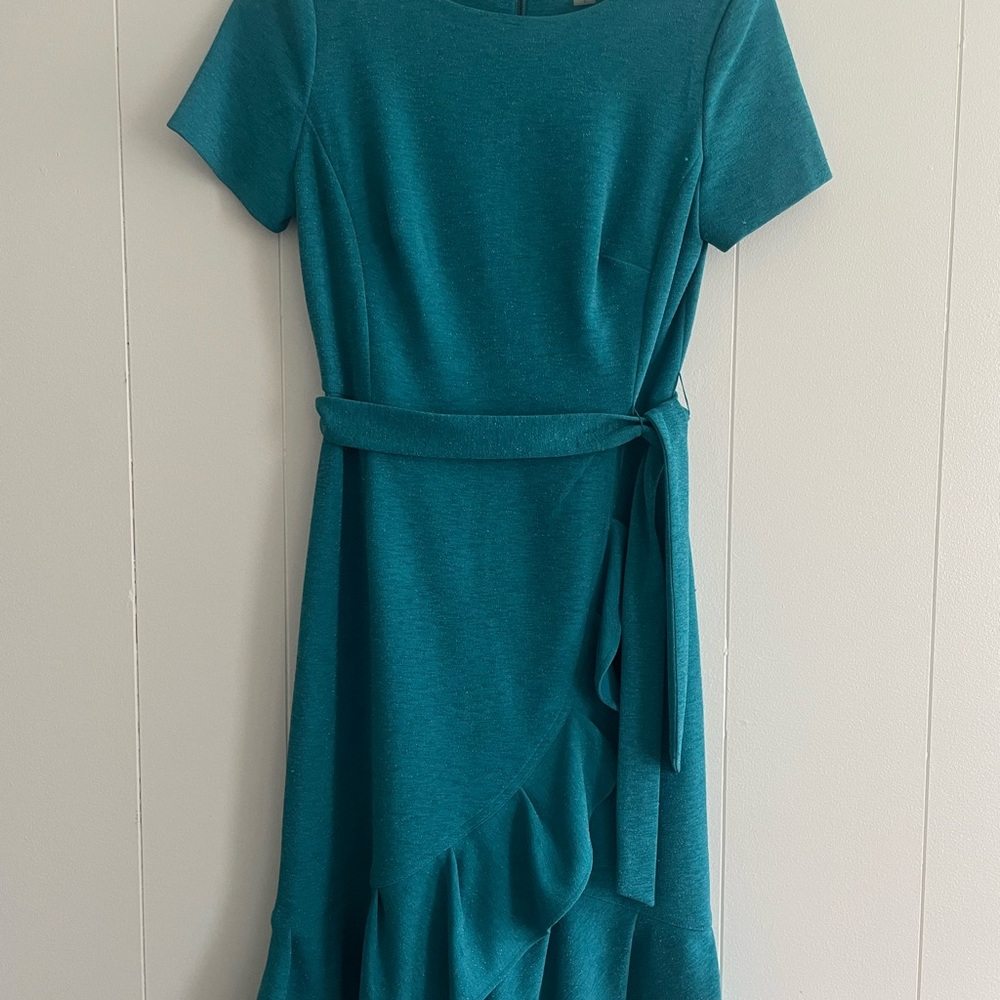 Calvin Klein Green Asymmetrical Ruffled Midi Dress